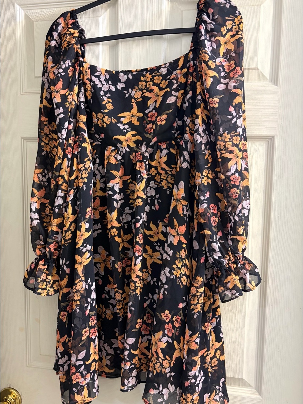 Promesa Black Floral Dress with Yellow & Pink Blossoms